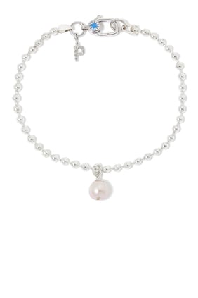 Ball Chain Drop Pearl Bracelet, Sterling Silver & Diamonds